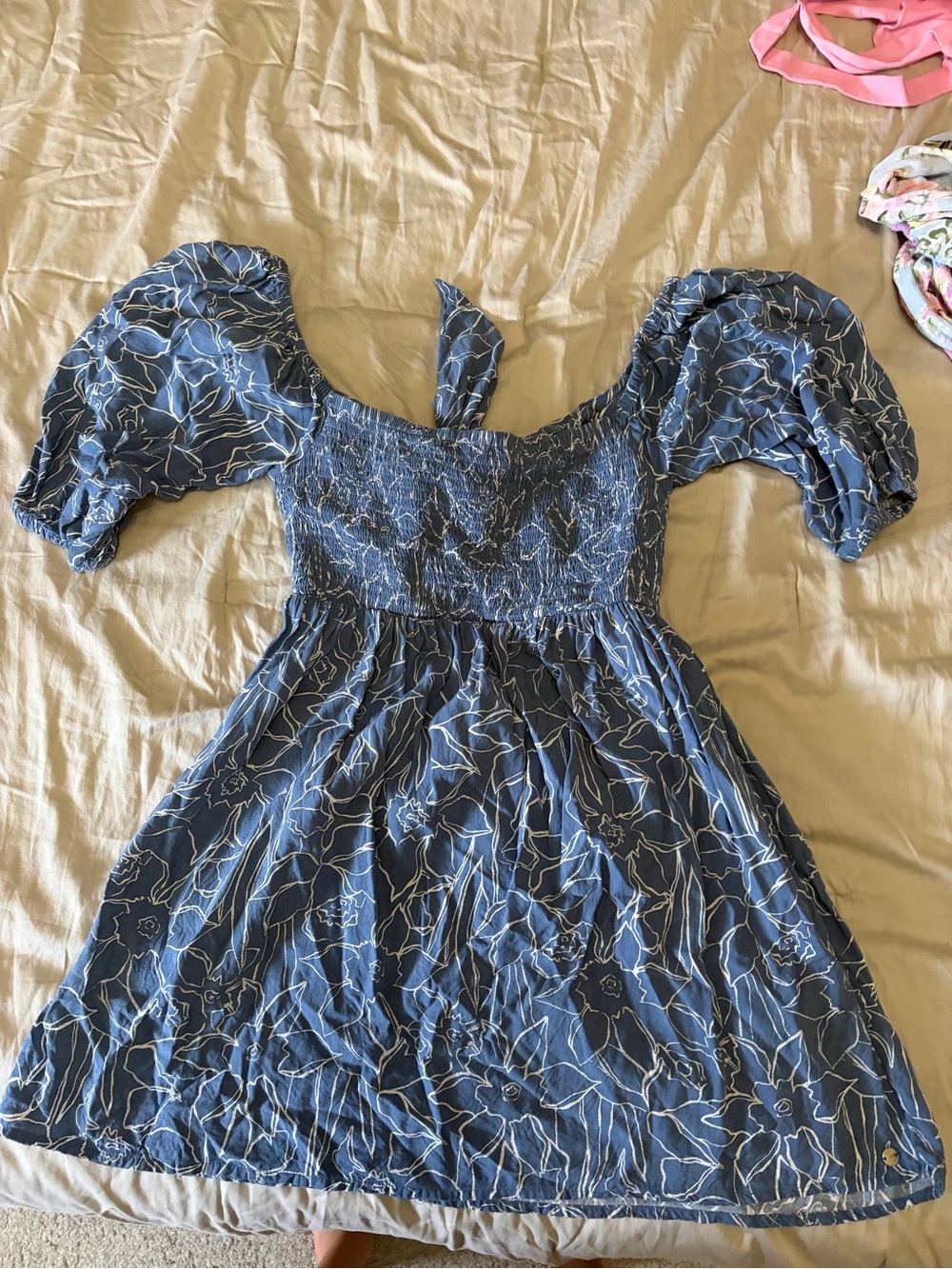 Roxy Blue Floral Puff-Sleeve Mini Dress